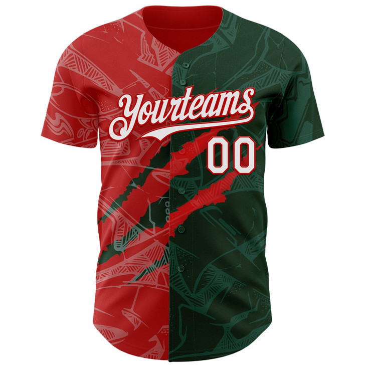 Personalized Baseball Jersey Graffiti Pattern Scratch - White Green Red