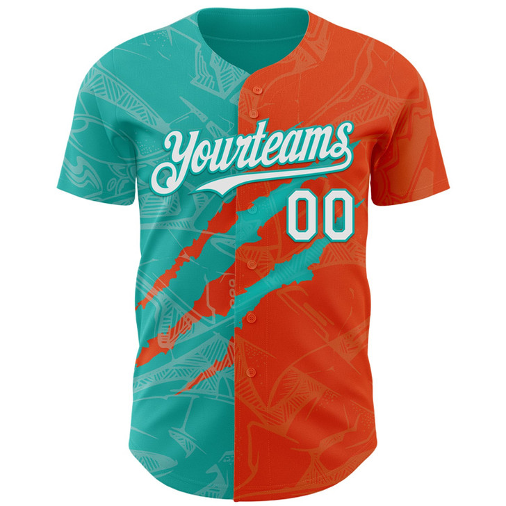 Personalized Baseball Jersey Graffiti Pattern Scratch - White Orange Aqua
