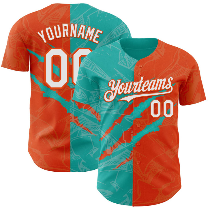 Personalized Baseball Jersey Graffiti Pattern 3D Scratch - White Orange Aqua