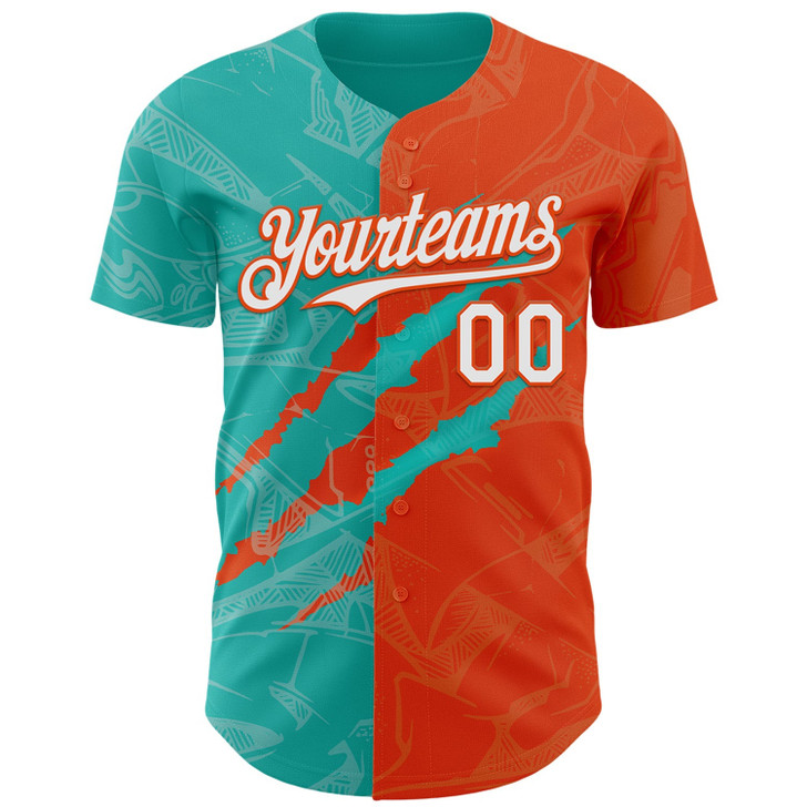 Personalized Baseball Jersey Graffiti Pattern 3D Scratch - White Orange Aqua
