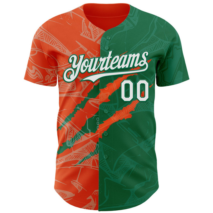 Personalized Baseball Jersey Graffiti Pattern Scratch - White Kelly Green Orange