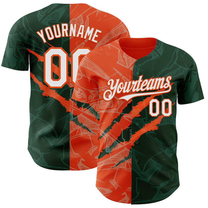 Personalized Baseball Jersey Graffiti Pattern Scratch - White Green Orange