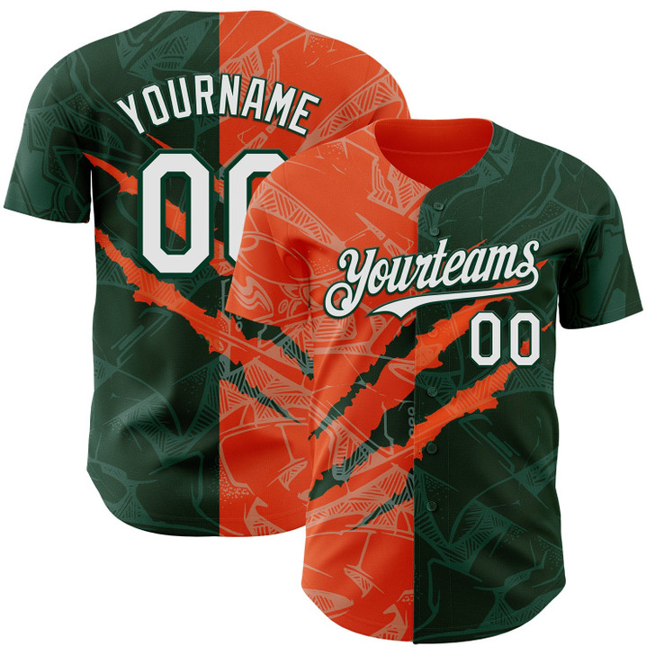 Personalized Baseball Jersey Graffiti Pattern 3D Scratch - White Green Orange
