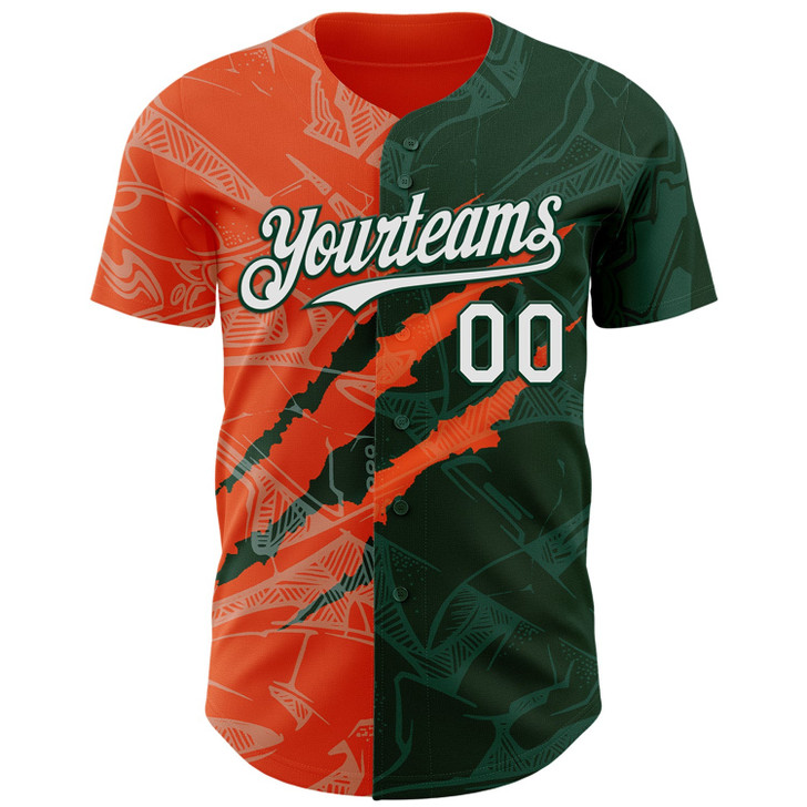 Personalized Baseball Jersey Graffiti Pattern 3D Scratch - White Green Orange