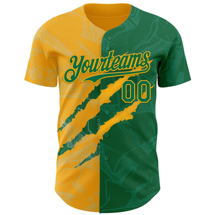 Personalized Baseball Jersey Graffiti Pattern Scratch - Kelly Green Gold