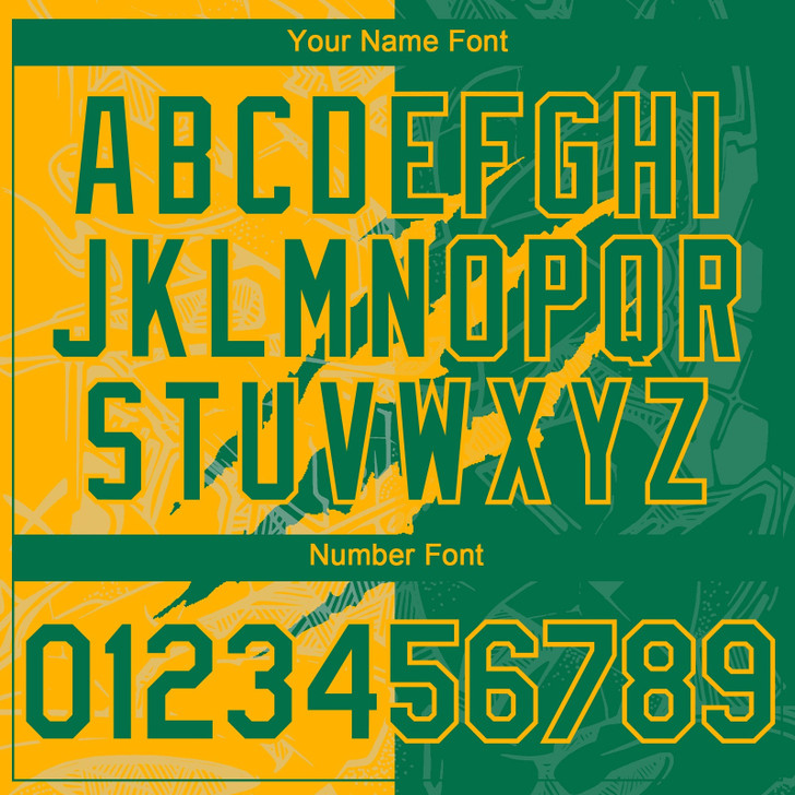 Personalized Baseball Jersey Graffiti Pattern Scratch - Kelly Green Gold
