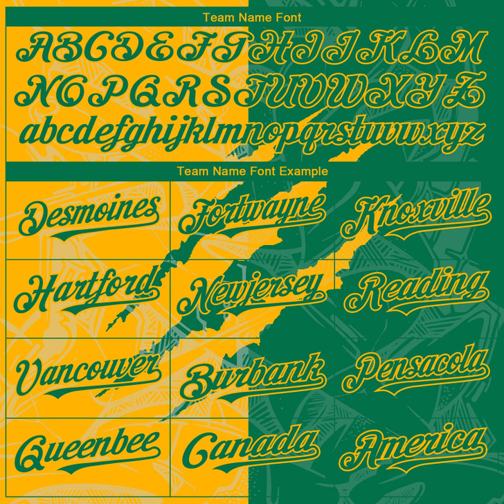 Personalized Baseball Jersey Graffiti Pattern Scratch - Kelly Green Gold