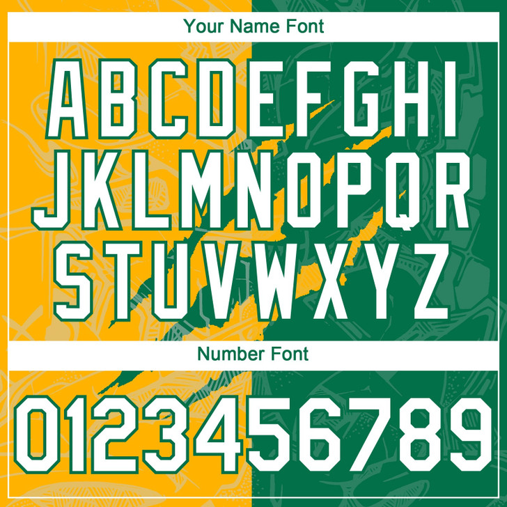 Personalized Baseball Jersey Graffiti Pattern 3D Scratch - White Kelly Green Gold