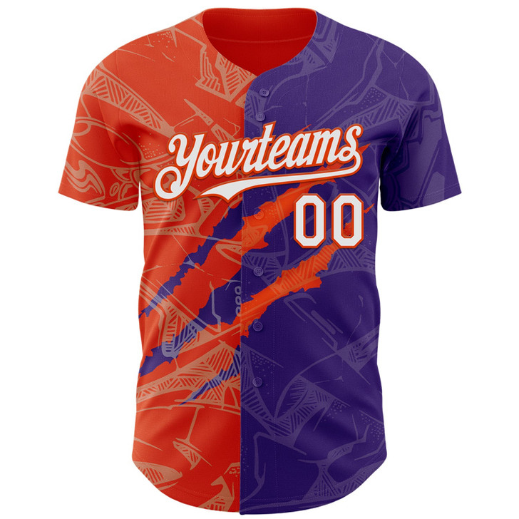 Personalized Baseball Jersey Graffiti Pattern Scratch - White Purple Orange