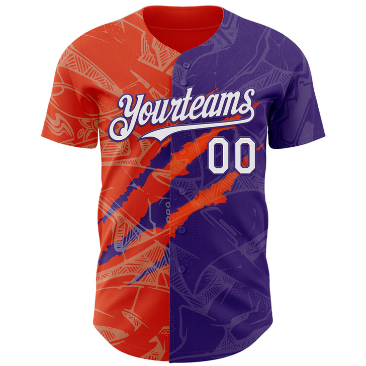 Personalized Baseball Jersey Graffiti Pattern 3D Scratch - White Purple Orange