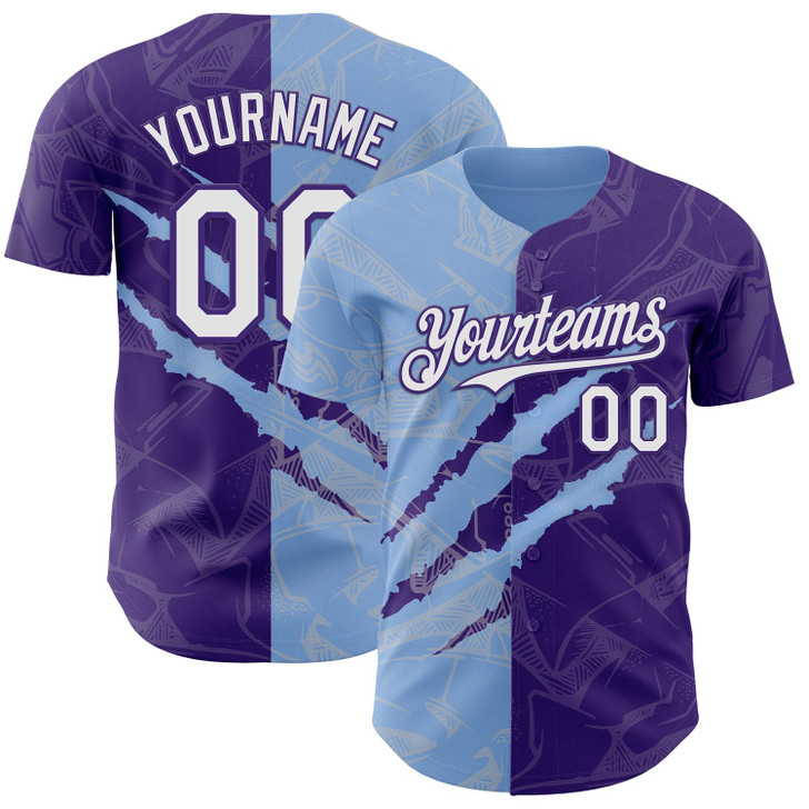 Personalized Baseball Jersey Graffiti Pattern Scratch - White Purple