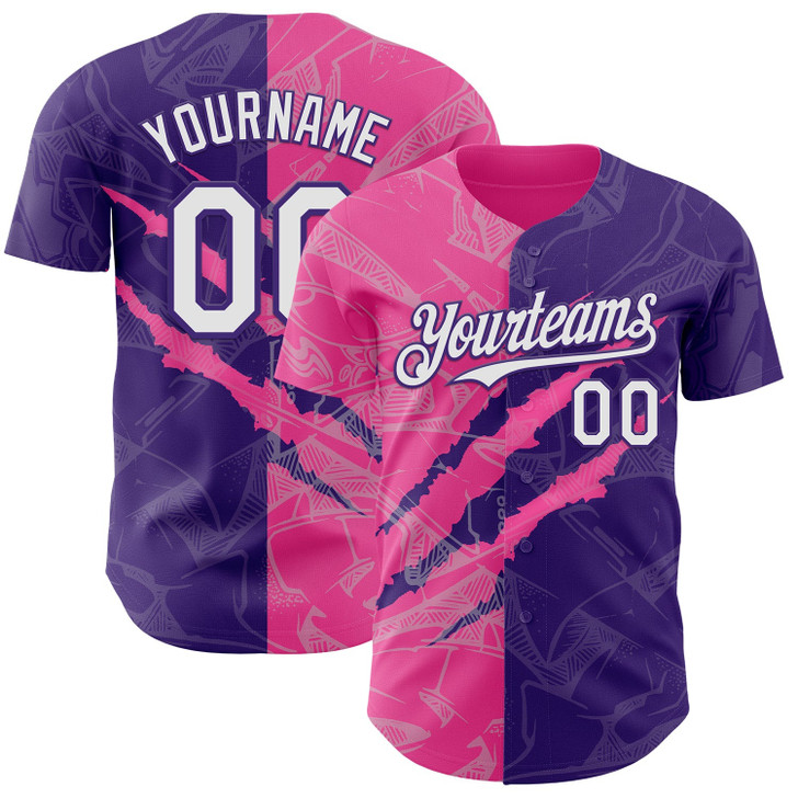 Personalized Baseball Jersey Graffiti Pattern Scratch - White Purple Pink