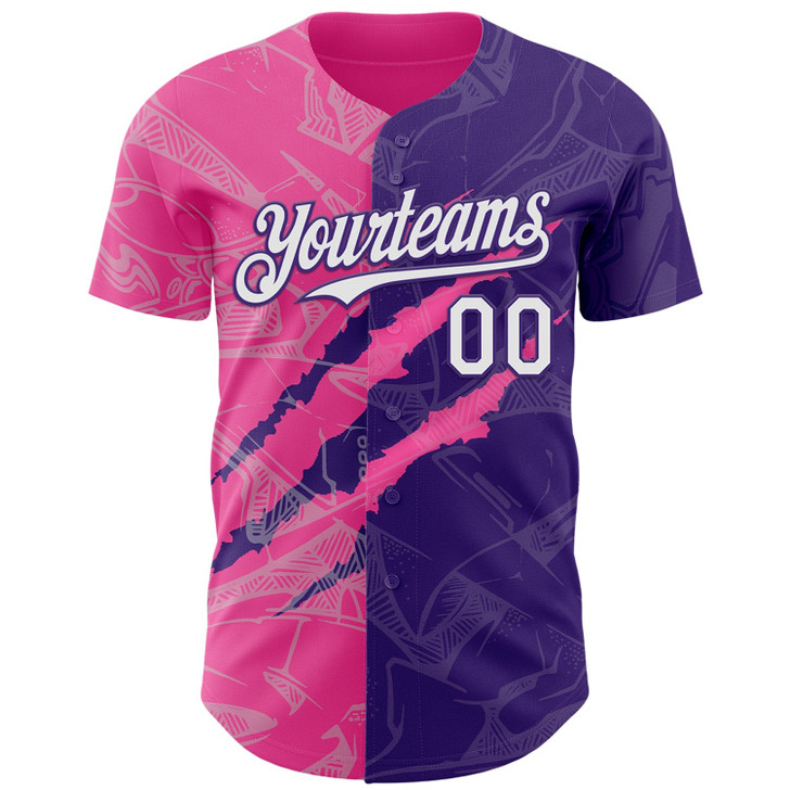 Personalized Baseball Jersey Graffiti Pattern Scratch - White Purple Pink