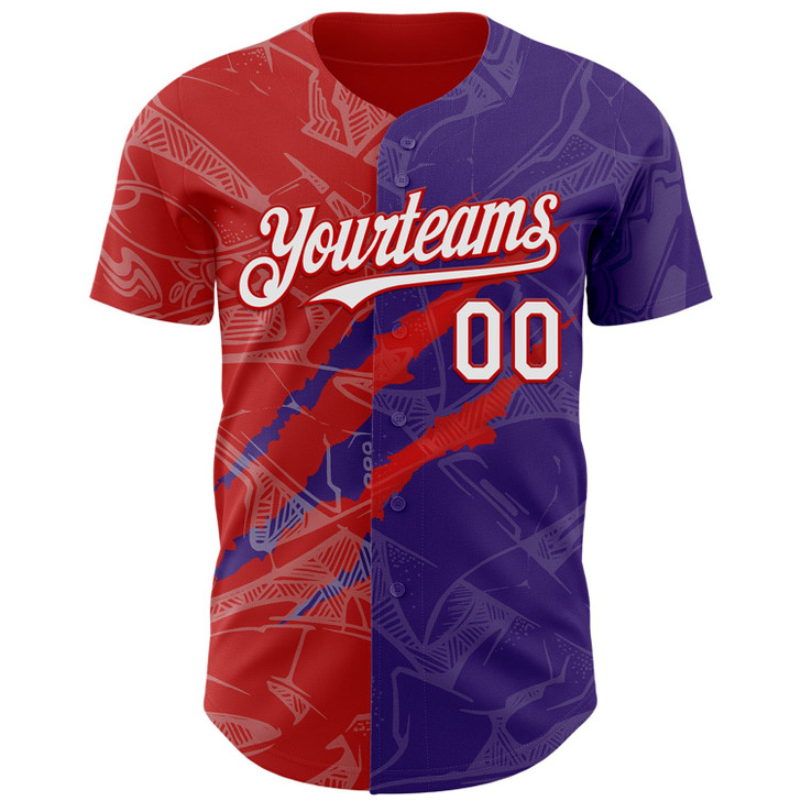 Personalized Baseball Jersey Graffiti Pattern Scratch - White Purple Red