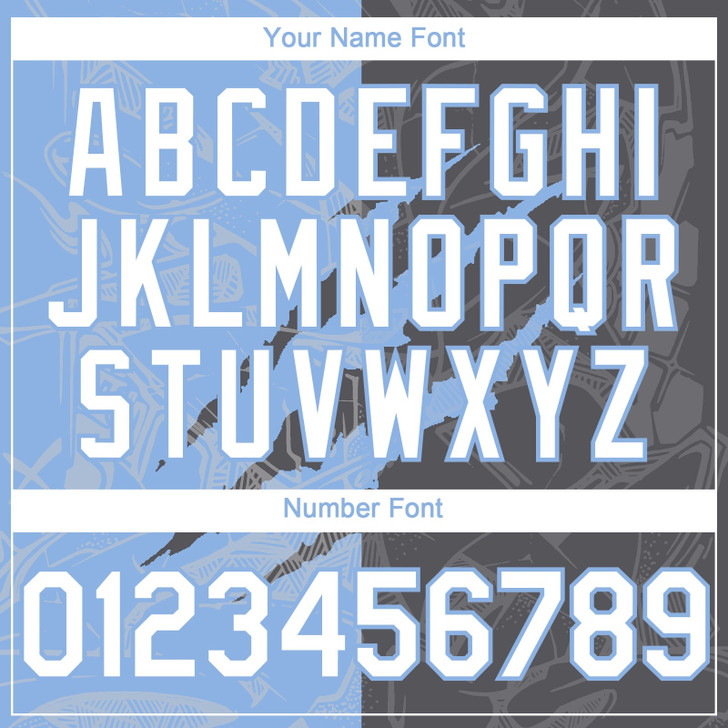 Personalized Baseball Jersey Graffiti Pattern Scratch - White Steel Gray Light Blue
