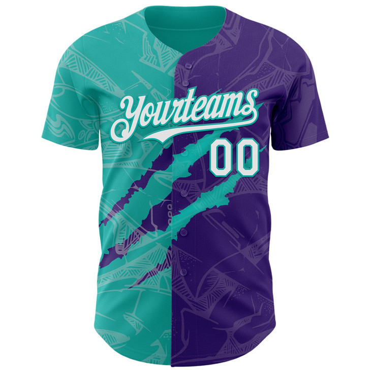 Personalized Baseball Jersey Graffiti Pattern Scratch - White Purple Aqua