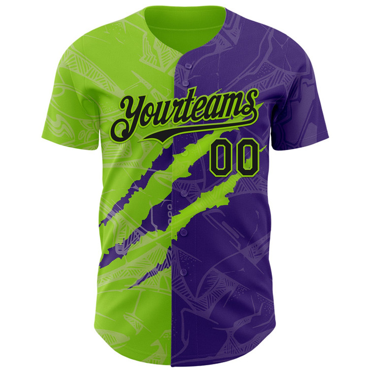 Personalized Baseball Jersey Graffiti Pattern Scratch - Black Purple Neon Green