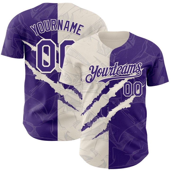 Personalized Baseball Jersey Graffiti Pattern Scratch - Purple Cream