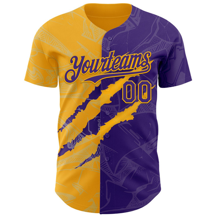 Personalized Baseball Jersey Graffiti Pattern Scratch - Purple Gold