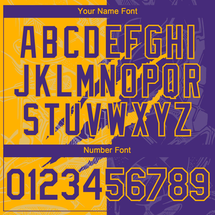 Personalized Baseball Jersey Graffiti Pattern Scratch - Purple Gold