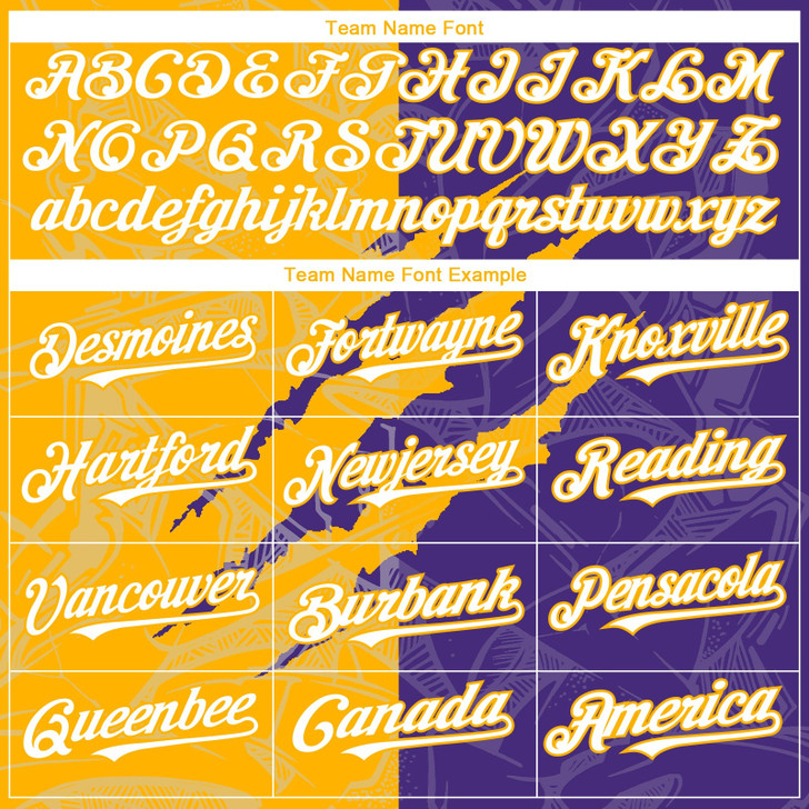 Personalized Baseball Jersey Graffiti 3D Pattern Scratch - White Purple Gold