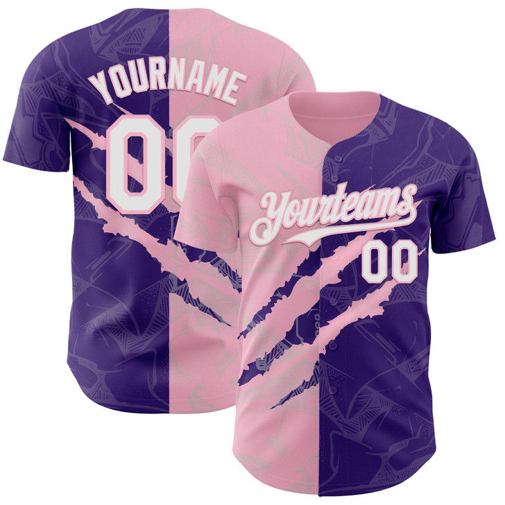 Personalized Baseball Jersey Graffiti Pattern Scratch - White Purple Light Pink