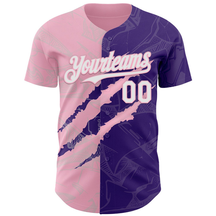 Personalized Baseball Jersey Graffiti Pattern Scratch - White Purple Light Pink