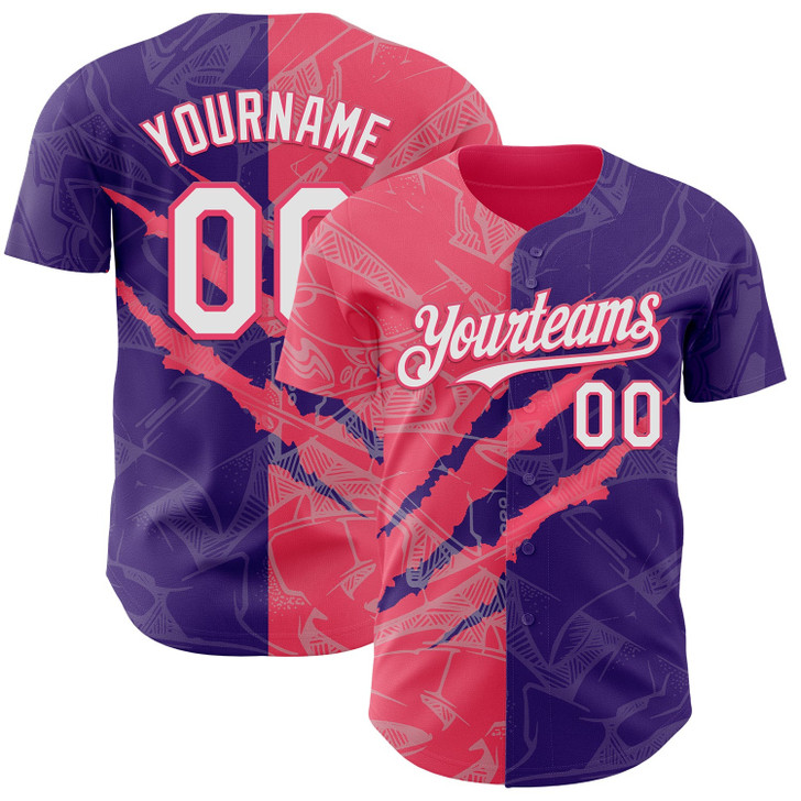 Personalized Baseball Jersey Graffiti Pattern Scratch - White Purple Neon Pink