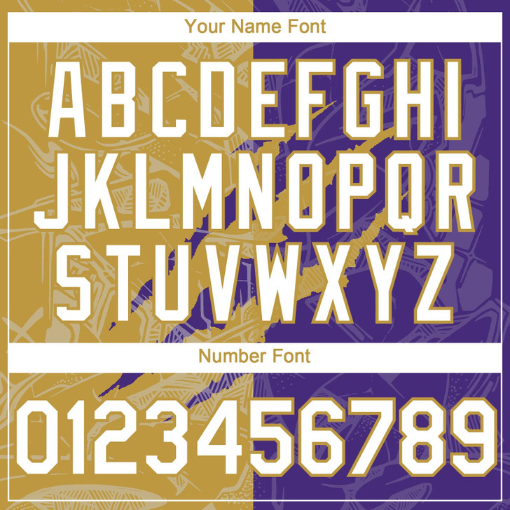 Personalized Baseball Jersey Graffiti Pattern Scratch - White Purple Old Gold