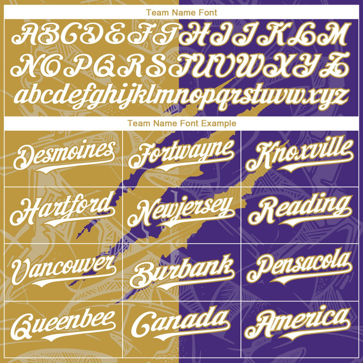 Personalized Baseball Jersey Graffiti Pattern Scratch - White Purple Old Gold