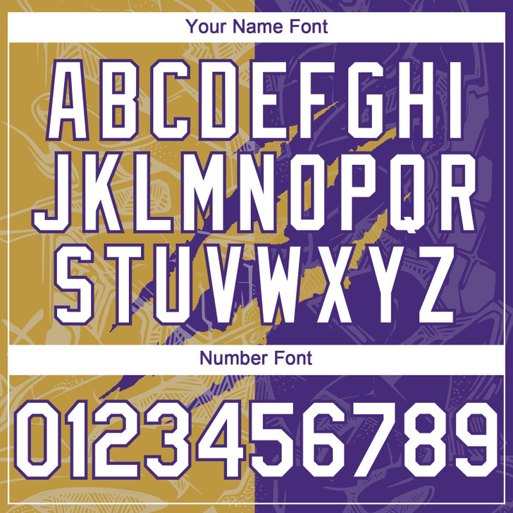 Personalized Baseball Jersey Graffiti Pattern 3D Scratch - White Purple Old Gold