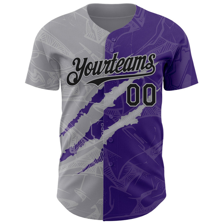 Personalized Baseball Jersey Graffiti Pattern Scratch - Black Purple Gray