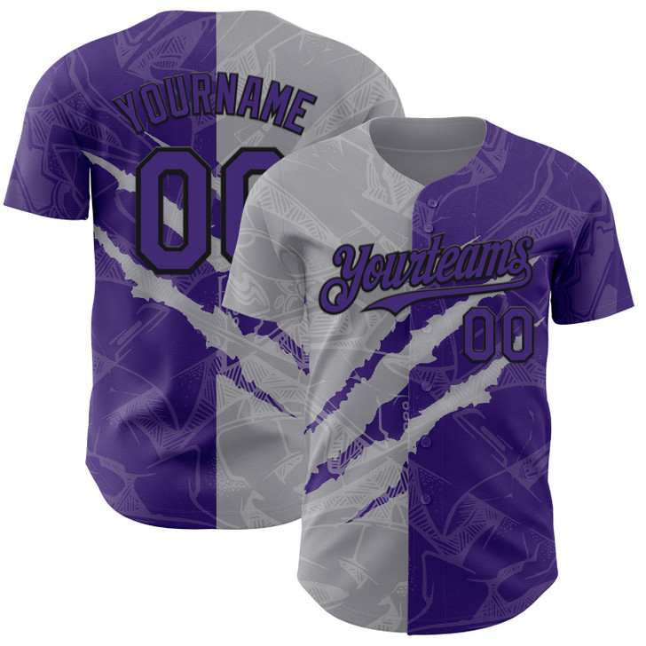 Personalized Baseball Jersey Graffiti Pattern Scratch - Purple Gray Black
