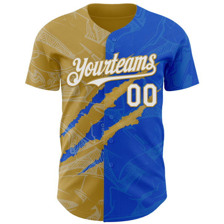 Personalized Baseball Jersey Graffiti Pattern Scratch - White Thunder Blue Old Gold