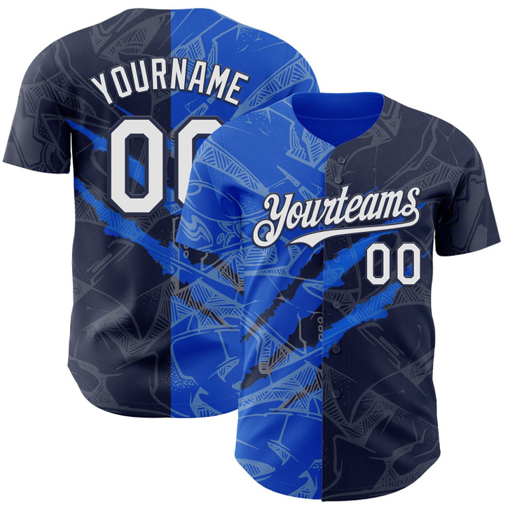Personalized Baseball Jersey Graffiti Pattern Scratch - White Navy Thunder Blue