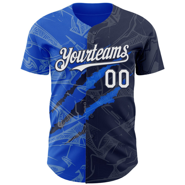 Personalized Baseball Jersey Graffiti Pattern Scratch - White Navy Thunder Blue