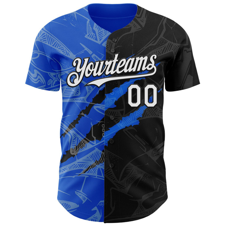 Personalized Baseball Jersey Graffiti Pattern Scratch - White Black Thunder Blue