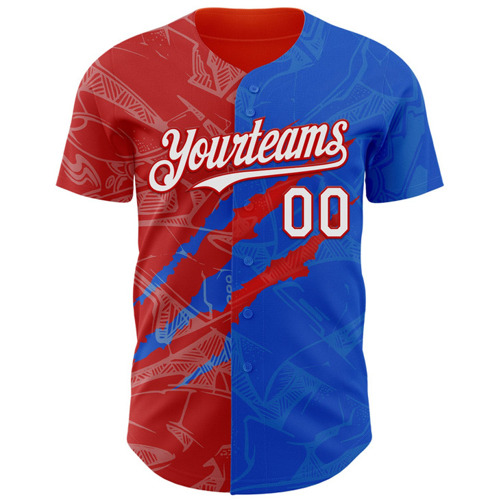 Personalized Baseball Jersey Graffiti Pattern Scratch - White Thunder Blue Red