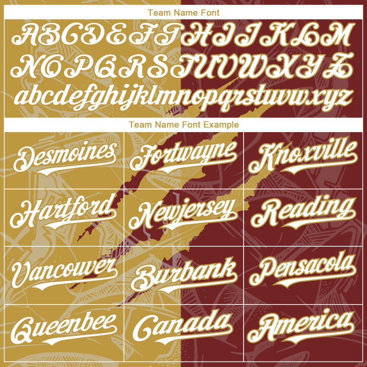 Personalized Baseball Jersey Graffiti Pattern Scratch - White Burgundy Old Gold