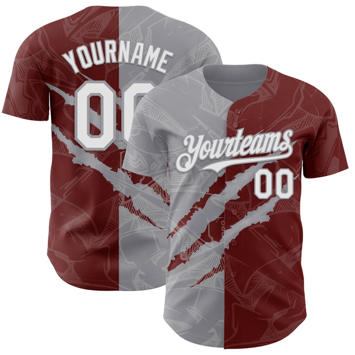 Personalized Baseball Jersey Graffiti Pattern Scratch - White Burgundy Gray