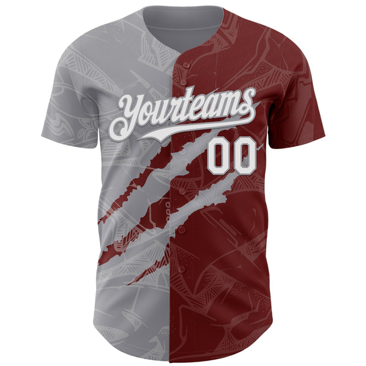 Personalized Baseball Jersey Graffiti Pattern Scratch - White Burgundy Gray