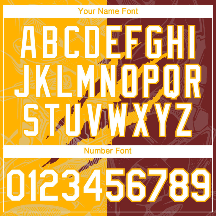 Personalized Baseball Jersey Graffiti Pattern Scratch - White Burgundy Gold