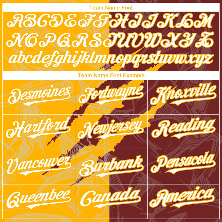 Personalized Baseball Jersey Graffiti Pattern Scratch - White Burgundy Gold