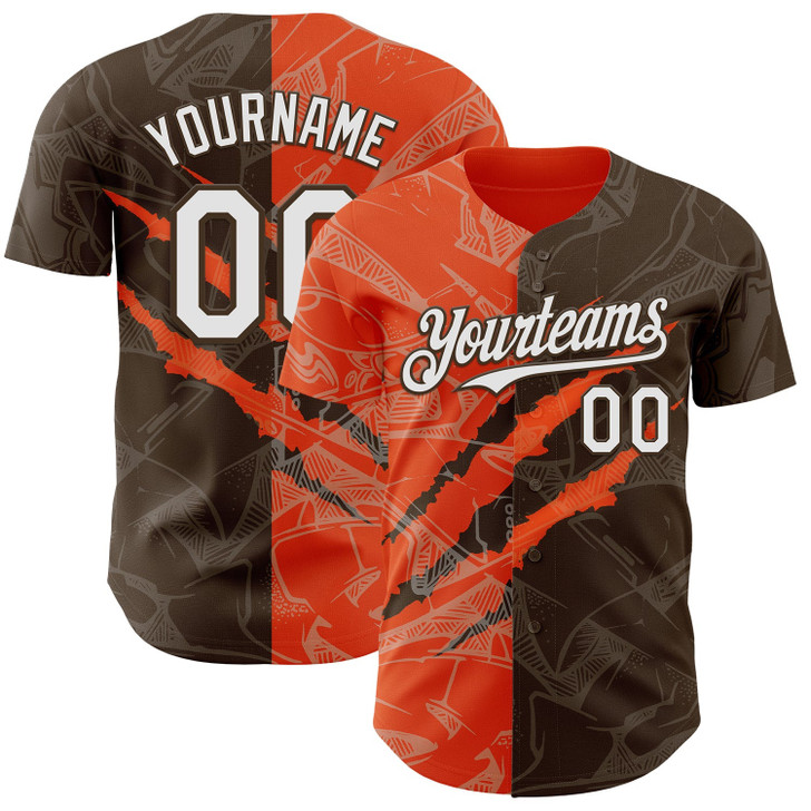 Personalized Baseball Jersey Graffiti Pattern Scratch - White Brown Orange