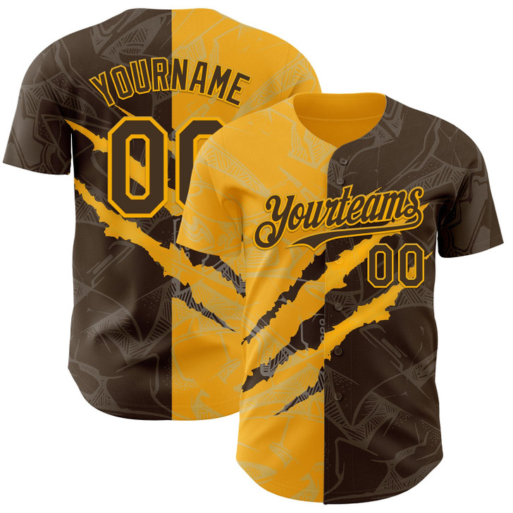 Personalized Baseball Jersey Graffiti Pattern Scratch - Brown Gold