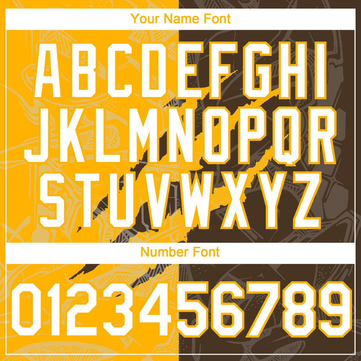 Personalized Baseball Jersey Graffiti Pattern Scratch - White Brown Gold