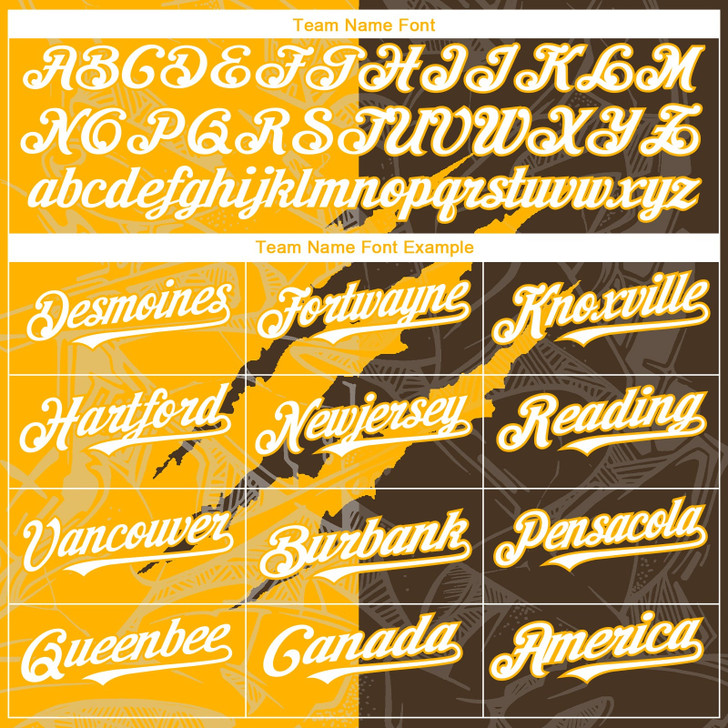 Personalized Baseball Jersey Graffiti Pattern Scratch - White Brown Gold
