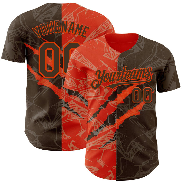 Personalized Baseball Jersey Graffiti Pattern Scratch - Brown Orange