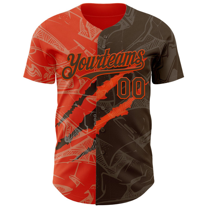 Personalized Baseball Jersey Graffiti Pattern Scratch - Brown Orange