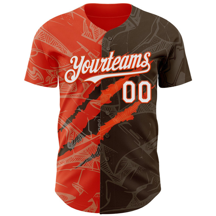 Personalized Baseball Jersey Graffiti Pattern 3D Scratch - White Brown Orange